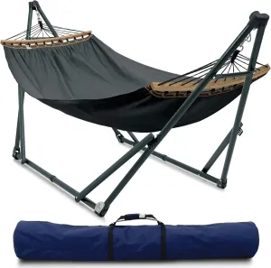 Tranquillo Universal Hammock with Stands Electro Static Coated Steel, Adjustable Foldable Hammock Stand with 2 Layered Polyester Net and Carry Bag for 2 Persons (3. Canvas - Grey)