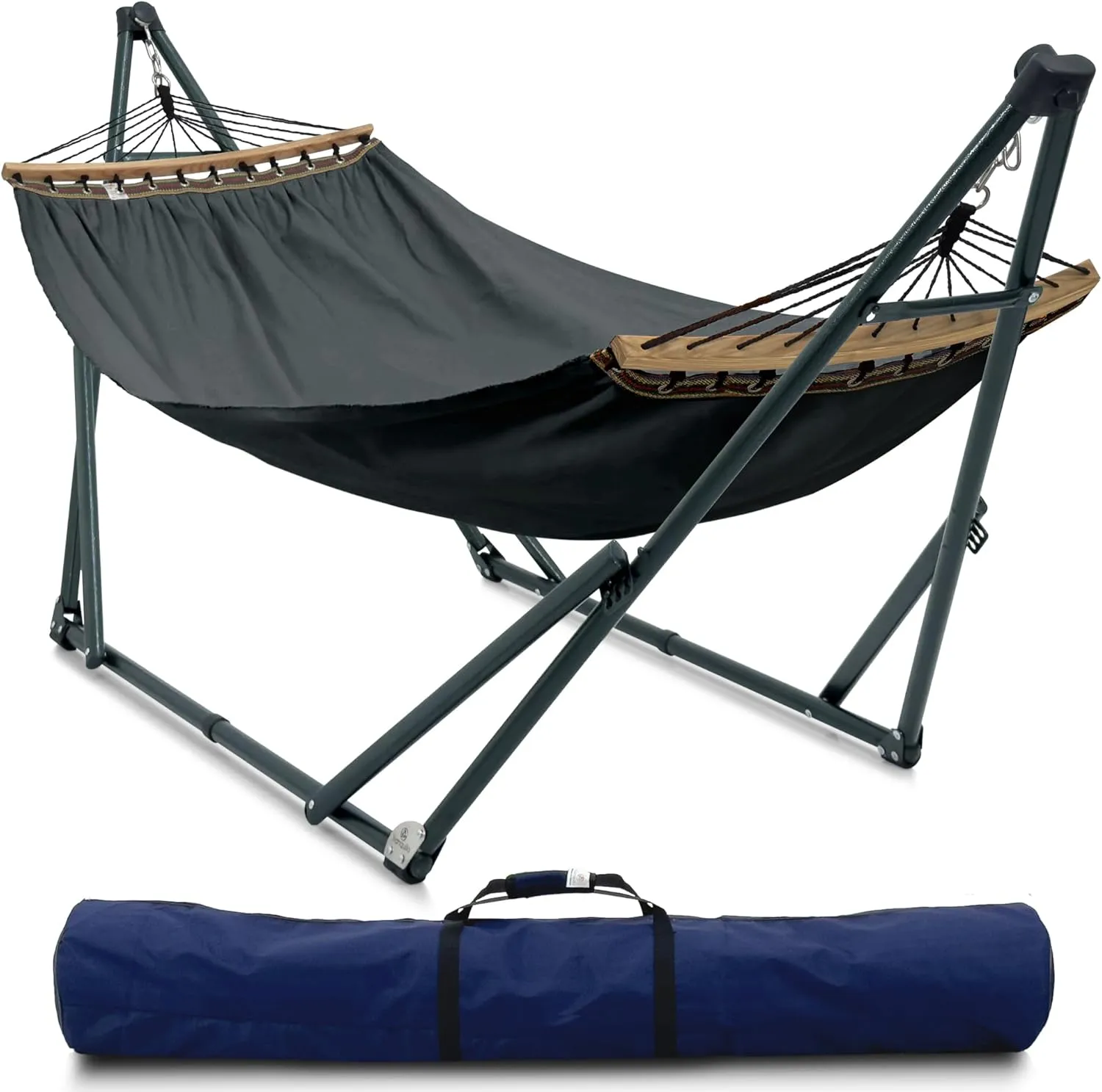 Tranquillo Universal Hammock with Stands Electro Static Coated Steel, Adjustable Foldable Hammock Stand with 2 Layered Polyester Net and Carry Bag for 2 Persons (3. Canvas - Grey)
