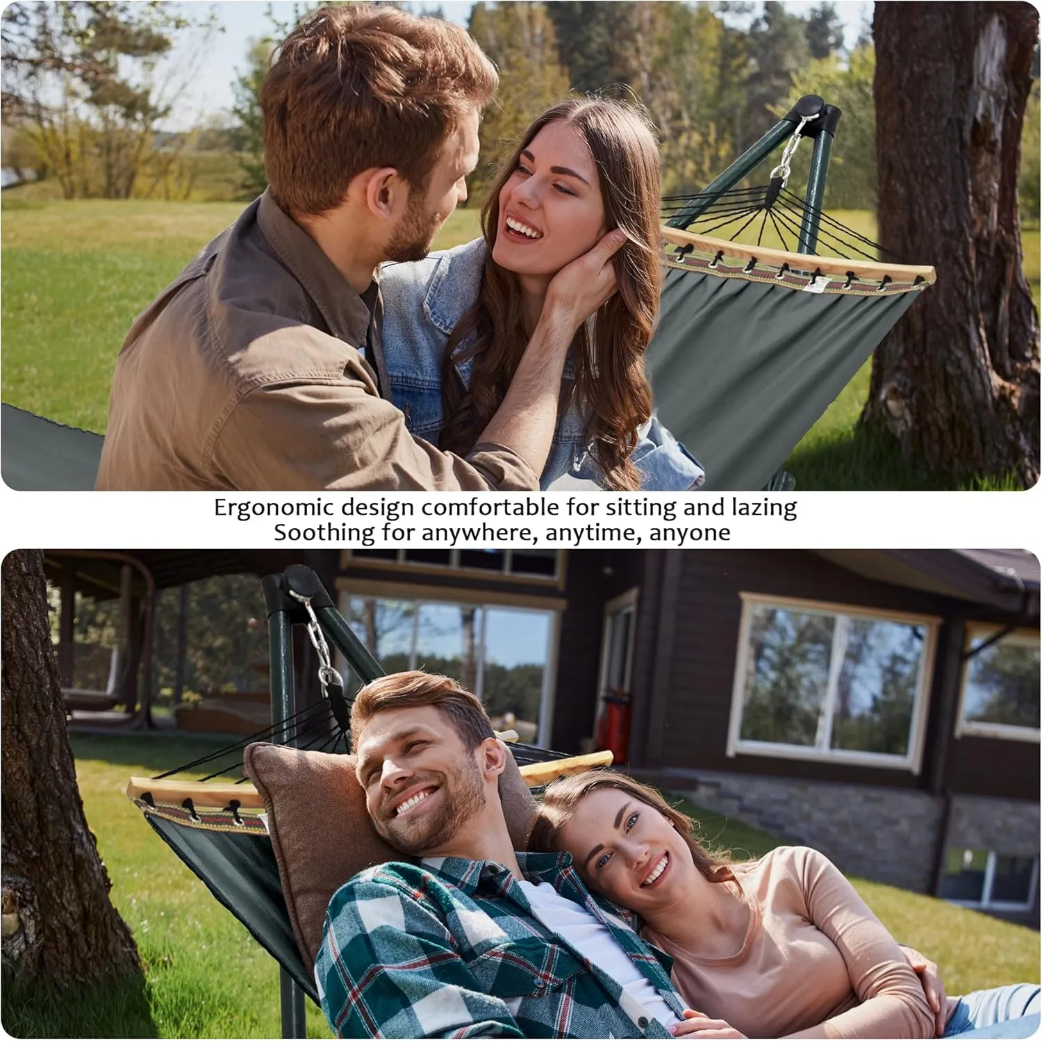 Tranquillo Universal Hammock with Stands Electro Static Coated Steel, Adjustable Foldable Hammock Stand with 2 Layered Polyester Net and Carry Bag for 2 Persons (3. Canvas - Grey)