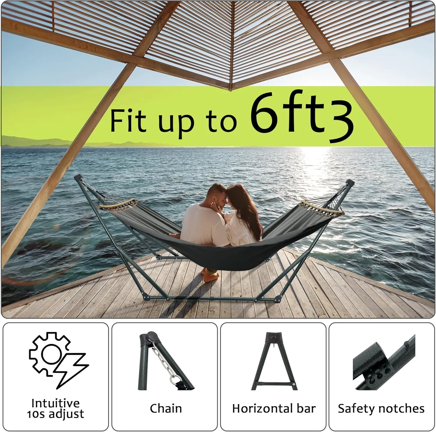Tranquillo Universal Hammock with Stands Electro Static Coated Steel, Adjustable Foldable Hammock Stand with 2 Layered Polyester Net and Carry Bag for 2 Persons (3. Canvas - Grey)