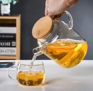 Transparent Glass Teapot With Bamboo Lid