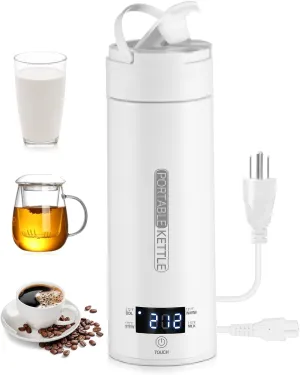Travel Electric Kettle, Portable Small Mini Coffee Kettle for Work with 4 Variable Presets, 400ML Hot Water Boiler 304 Stainless Steel with Auto Shut-Off & Boil Dry Protection, BPA-Free Water Heater