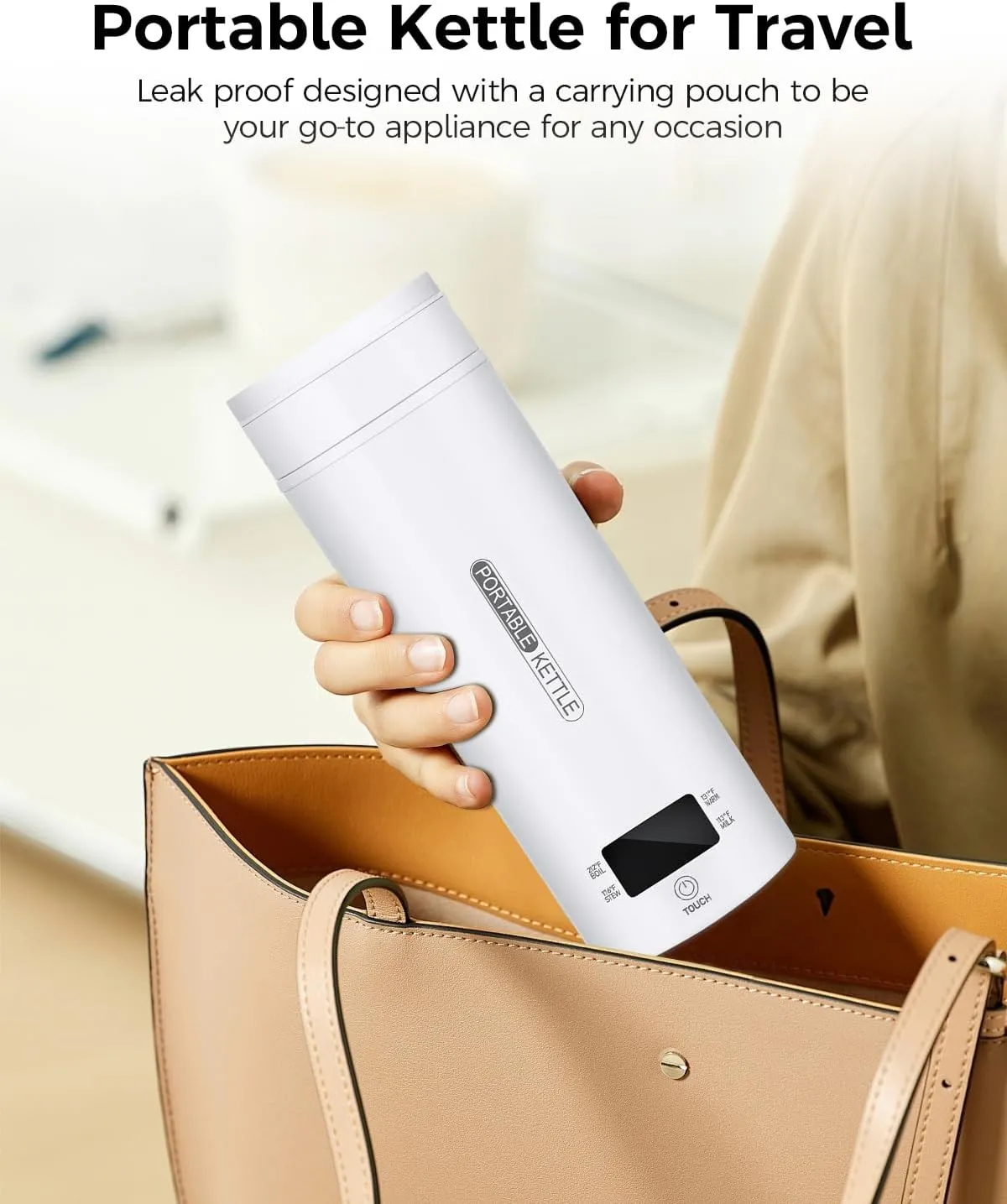 Travel Electric Kettle, Small Mini Portable Electric Kettle for Hot Boiling Water, 4 Temperature Settings, Auto Shut-Off & Boil Dry Protection, 304 Stainless Steel White