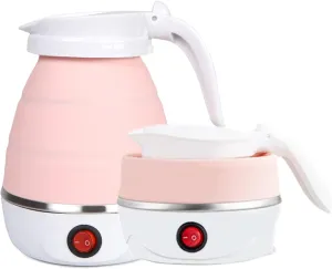 Travel Kettle Electric Small Foldable Portable Kettle,Silicone Collapsible Heating Water Boiler Tea Pot for Camping,Easy for Storage with Separable Power Cord (Pink)