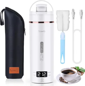 Travel Portable Electric Kettle, Tea Coffee Kettle, Mini Hot Water Cup for Rapid Heating & Boiling, Leak Proof & Heated-Insulated Design, 450mL & 304 Stainless Steel with 4 Preset Thermal Control