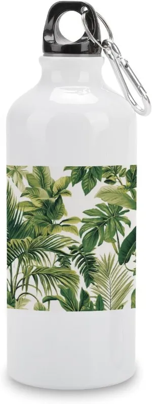 Tropical Jungle Green Leaves Plants Travel Aluminum Water Bottle, Sport Bottle with Twist Cap Buckle for Men Women Camping Hiking 600ml