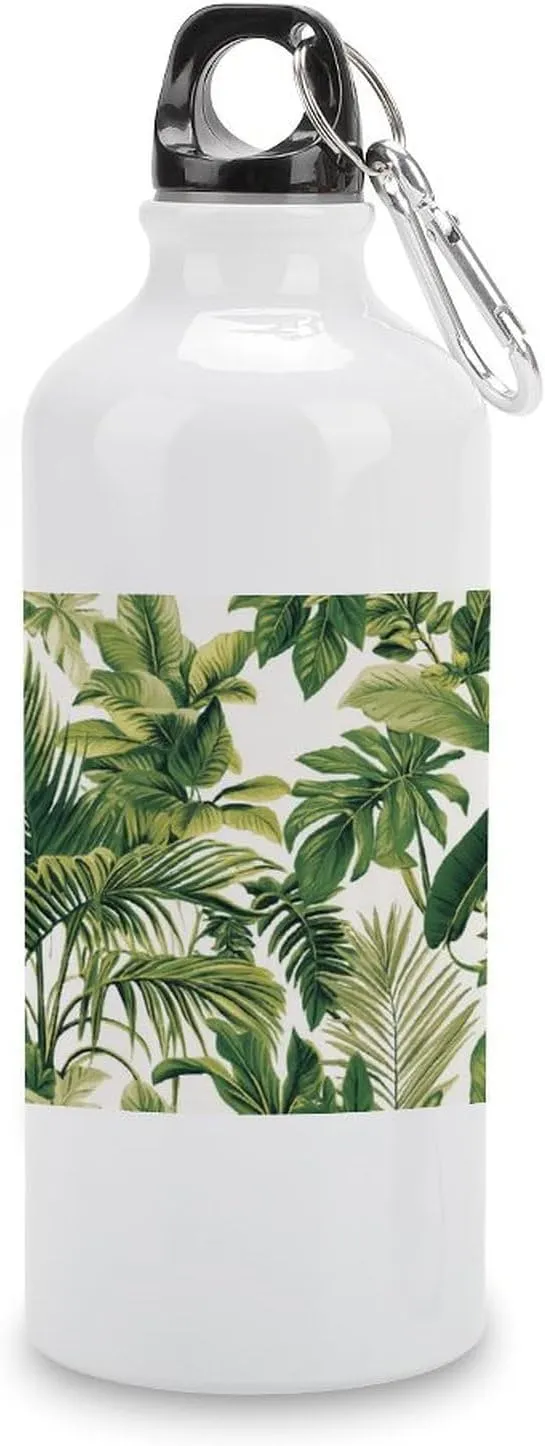 Tropical Jungle Green Leaves Plants Travel Aluminum Water Bottle, Sport Bottle with Twist Cap Buckle for Men Women Camping Hiking 600ml