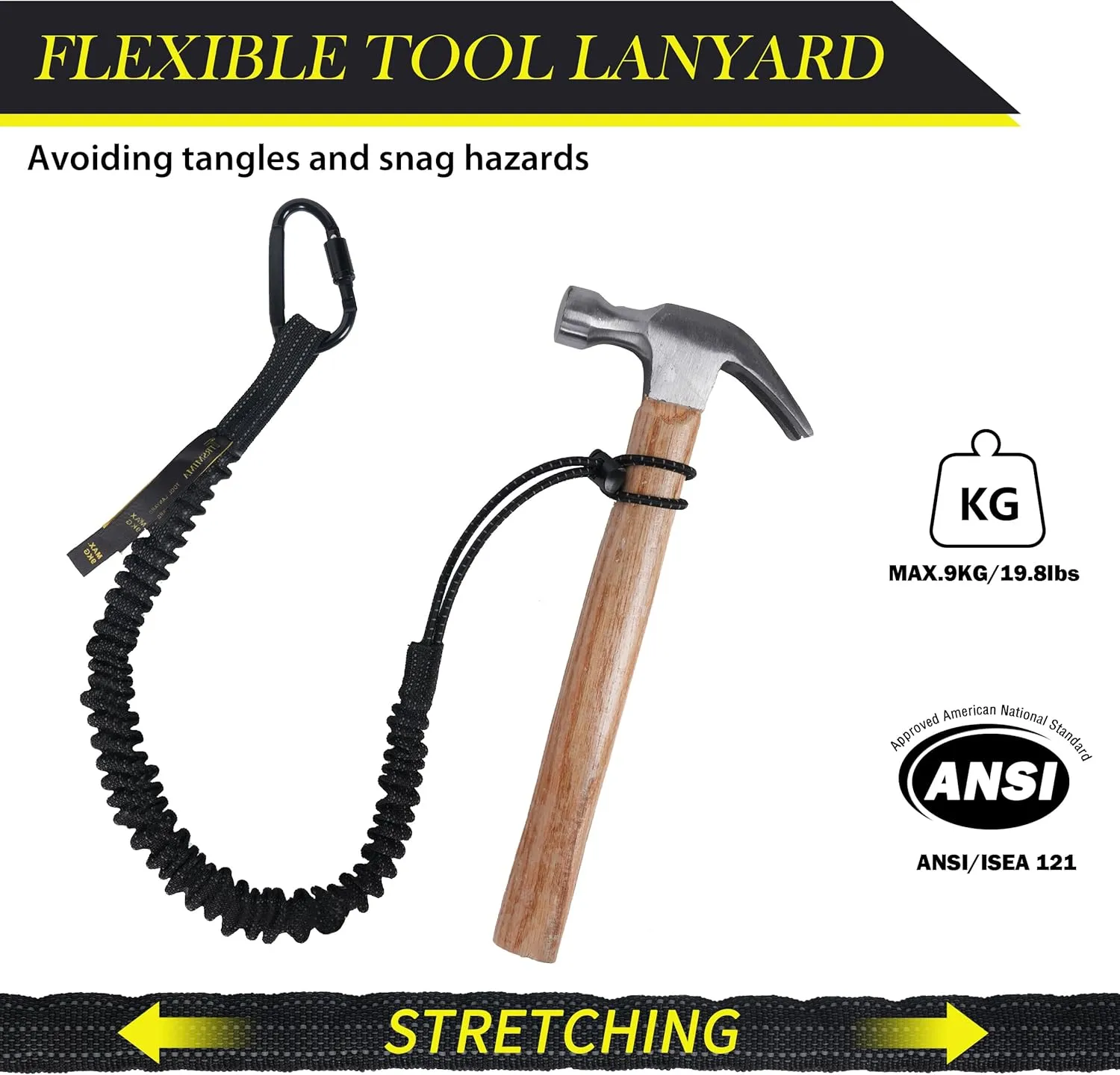 TRSMIMA Safety Tether Tool Lanyard - 50 Pack Fall Protection Lanyard Provide Good Flexibility Aluminum Screw Lock Carabiner Clip Adjustable Loop End
