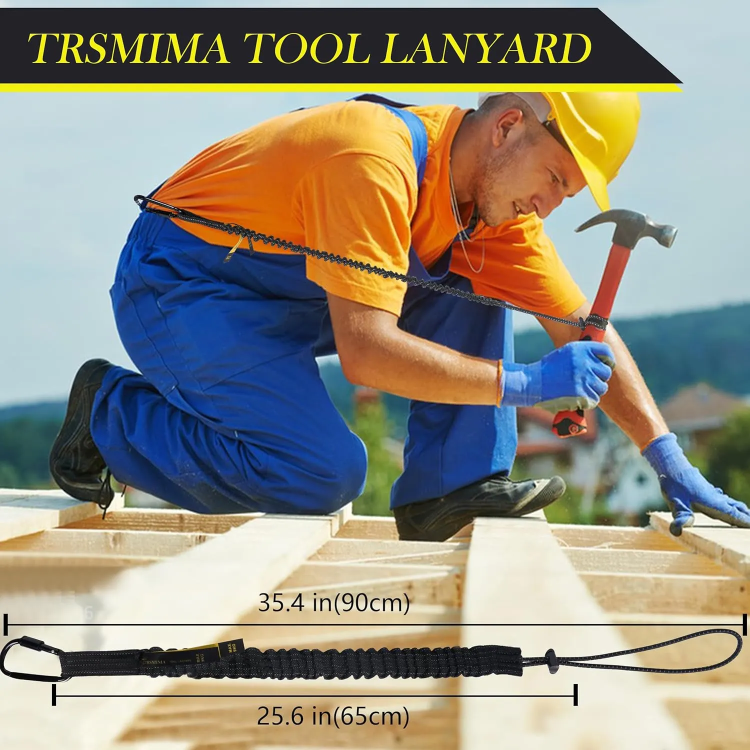 TRSMIMA Safety Tether Tool Lanyard - 50 Pack Fall Protection Lanyard Provide Good Flexibility Aluminum Screw Lock Carabiner Clip Adjustable Loop End