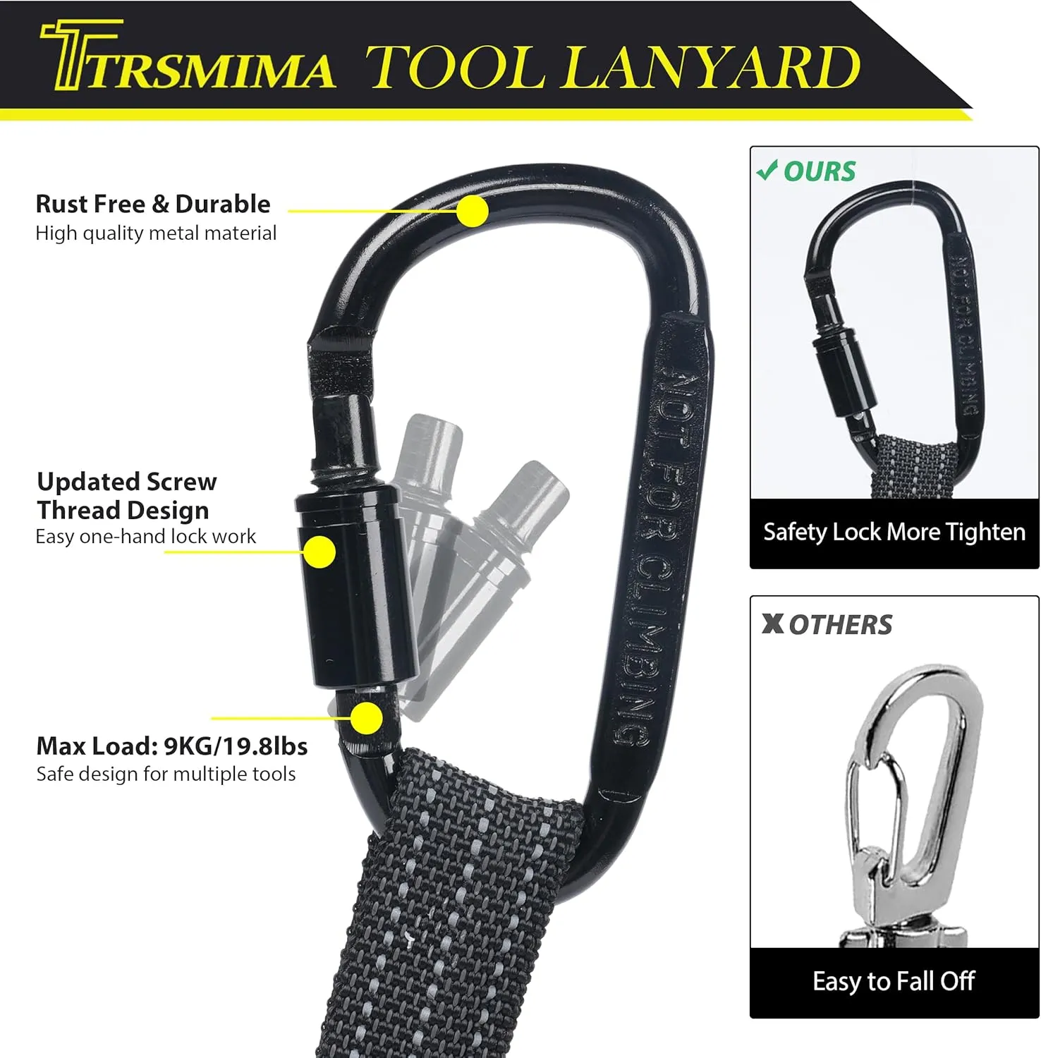TRSMIMA Safety Tether Tool Lanyard - 50 Pack Fall Protection Lanyard Provide Good Flexibility Aluminum Screw Lock Carabiner Clip Adjustable Loop End