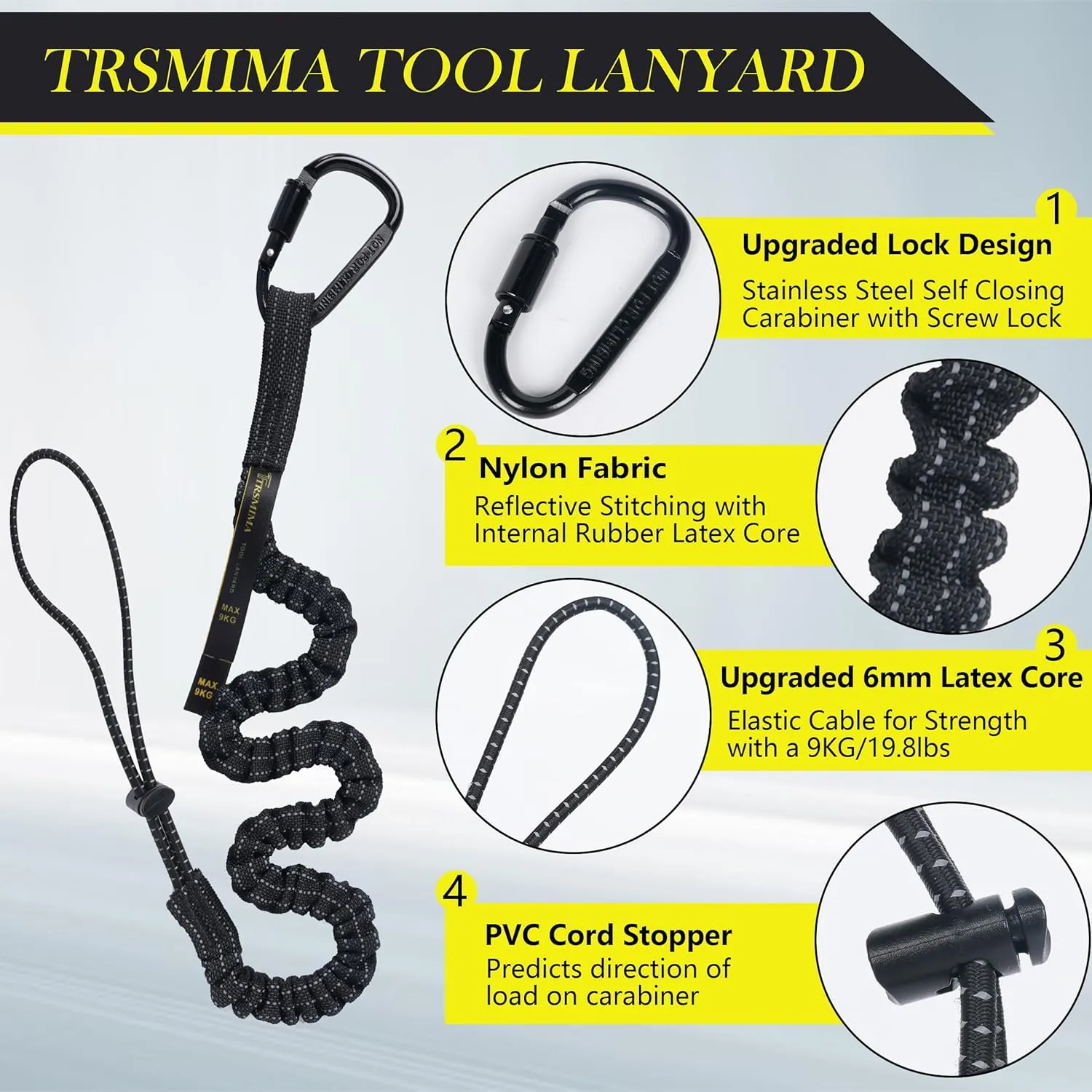 TRSMIMA Safety Tether Tool Lanyard - 50 Pack Fall Protection Lanyard Provide Good Flexibility Aluminum Screw Lock Carabiner Clip Adjustable Loop End