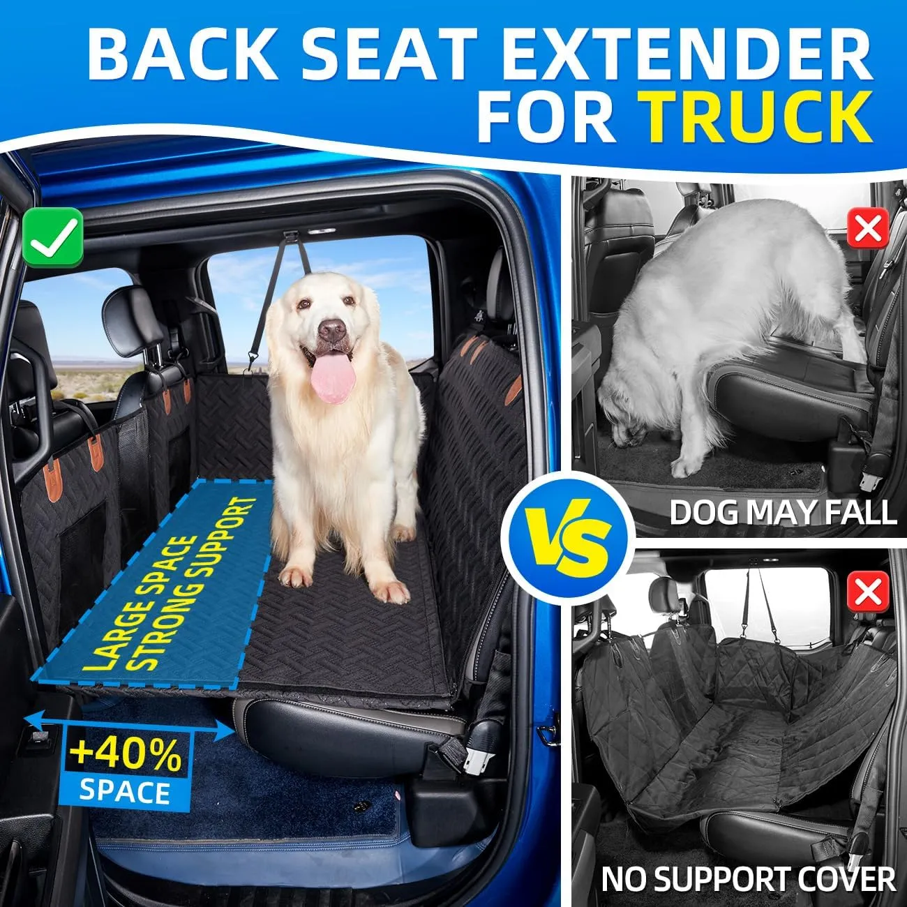 Truck Dog Seat Cover Back Seat,Back Seat Extender for Truck,Dog Hammock,Hard Bottom Car Seat Cover,Pet Seat Cover for F150/RAM1500/Silverado