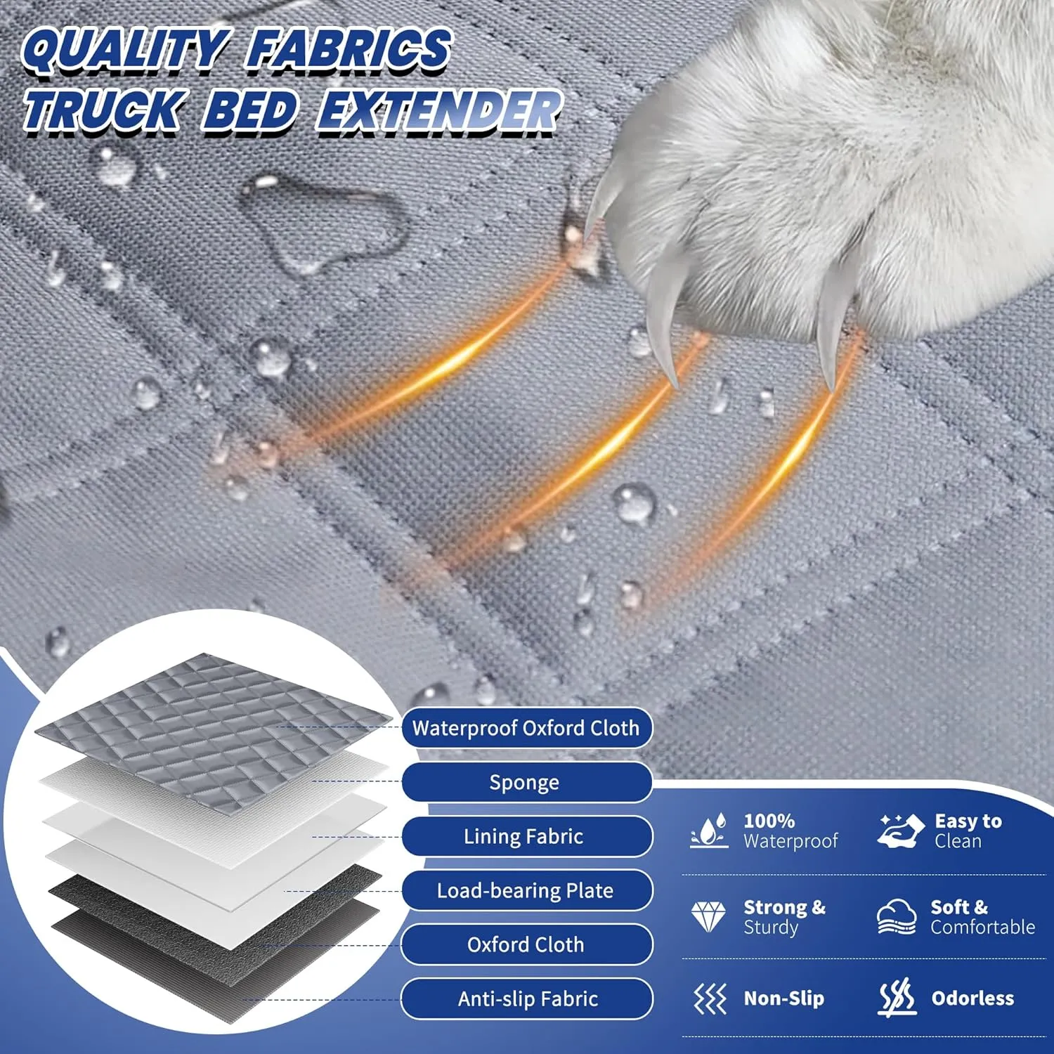 Truck Dog Seat Cover Back Seat,Dog Backseat Extender Hammock for Crew Cab 6 Foldable Board Hard Bottom 400lbs Waterproof Anti-Scratch Pet Seat Covers for F150/RAM1500/Silverado Pickup,Gray