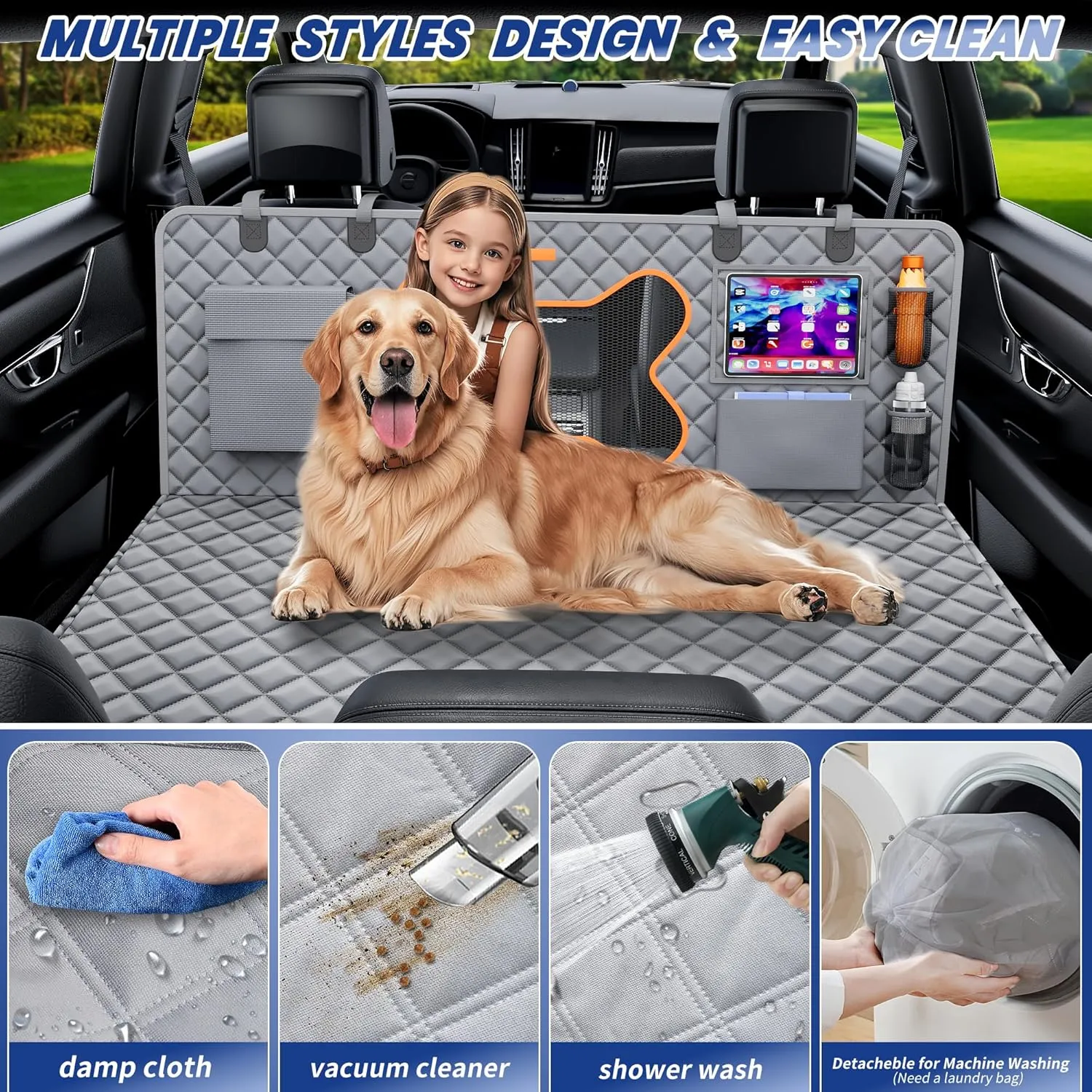 Truck Dog Seat Cover Back Seat,Dog Backseat Extender Hammock for Crew Cab 6 Foldable Board Hard Bottom 400lbs Waterproof Anti-Scratch Pet Seat Covers for F150/RAM1500/Silverado Pickup,Gray