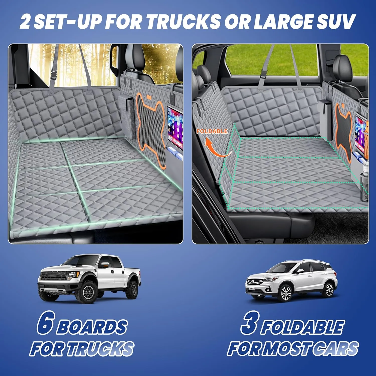 Truck Dog Seat Cover Back Seat,Dog Backseat Extender Hammock for Crew Cab 6 Foldable Board Hard Bottom 400lbs Waterproof Anti-Scratch Pet Seat Covers for F150/RAM1500/Silverado Pickup,Gray