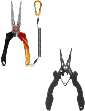 TRUSCEND Lockable Handy 8" Fishing Pliers with Innovative Ergonomic Handle, Saltwater Corrosion Resistant Teflon Coated Fishing Tool, Multi-Function Fishing Gear with Mo-V Cutter, Amazing Fishing Gift