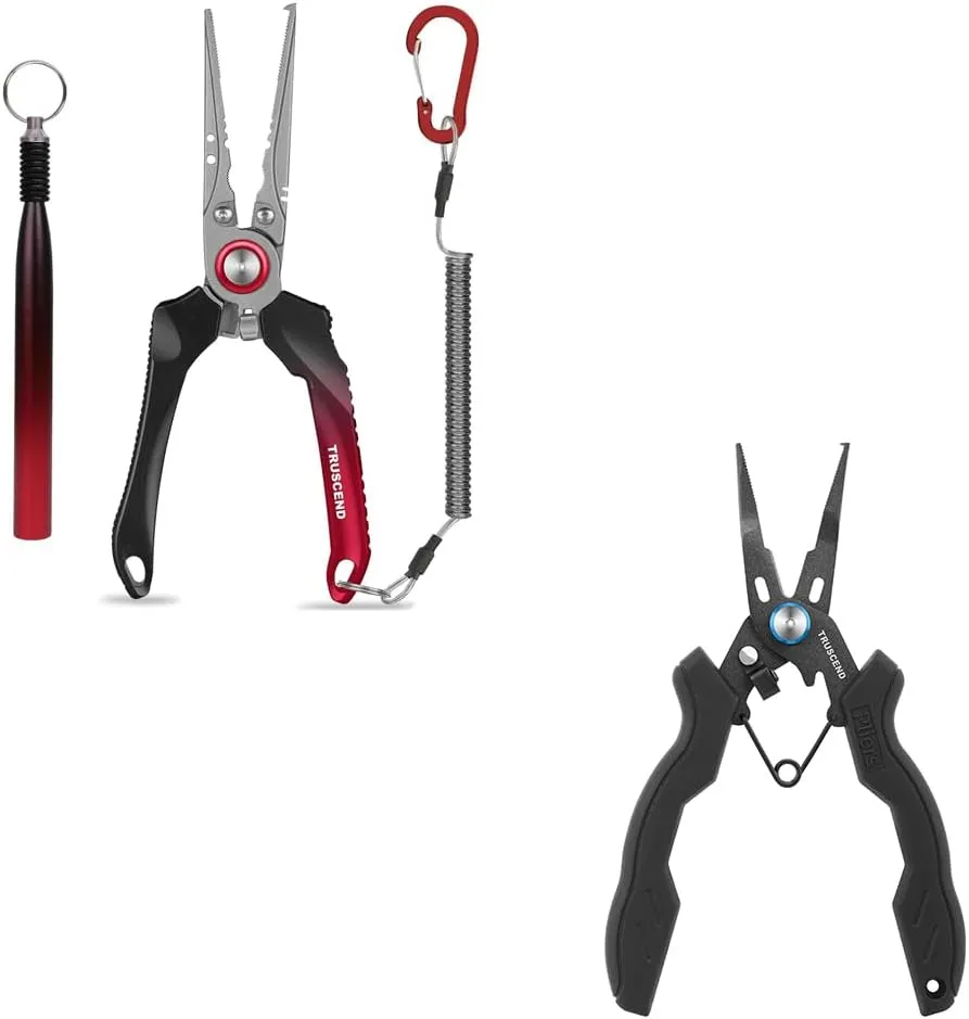 TRUSCEND Lockable Handy Fishing Pliers, Split Ring Pliers Kit with Wacky Rig Tool, Corrosion Resistant Teflon Coating Fishing Gear Hook Remover for Saltwater Freshwater, Fishing Gifts for Men