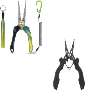 TRUSCEND Lockable Handy Fishing Pliers, Split Ring Pliers Kit with Wacky Rig Tool, Corrosion Resistant Teflon Coating Fishing Gear Hook Remover for Saltwater Freshwater, Fishing Gifts for Men