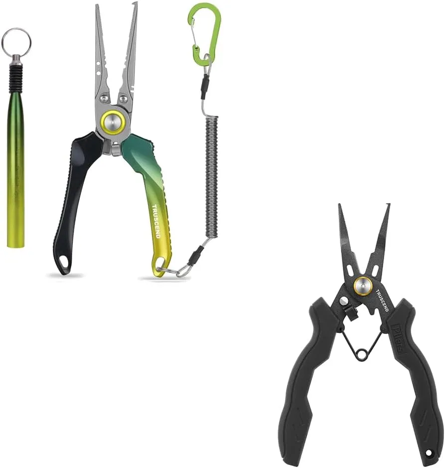 TRUSCEND Lockable Handy Fishing Pliers, Split Ring Pliers Kit with Wacky Rig Tool, Corrosion Resistant Teflon Coating Fishing Gear Hook Remover for Saltwater Freshwater, Fishing Gifts for Men