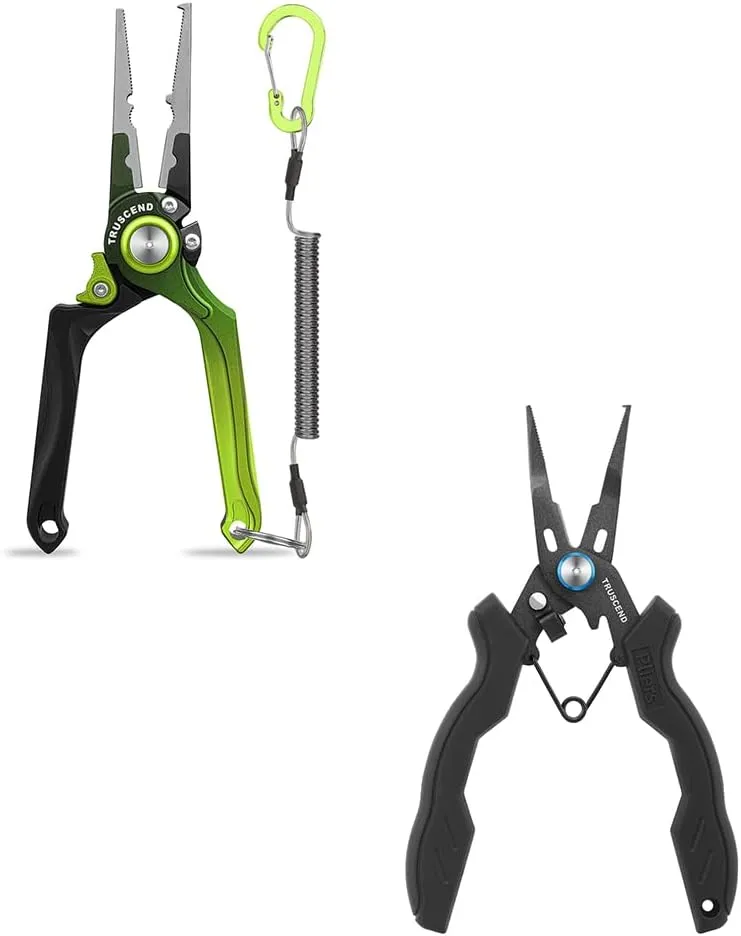 TRUSCEND Lockable Handy Fishing Pliers with Innovative Ergonomical Handle, Corrosion Saltwater Resistant Teflon Coated Fishing Tool, Multi-Function Fishing Gear with Mo-V Cutter, Amazing Fishing Gifts
