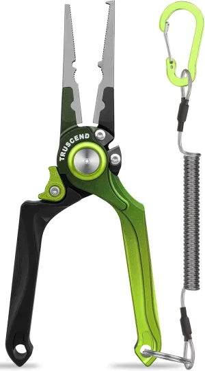 TRUSCEND Lockable Handy Fishing Pliers with Innovative Ergonomical Handle, Corrosion Saltwater Resistant Teflon Coated Fishing Tool, Multi-Function Fishing Gear with Mo-V Cutter, Fishing Gifts for Men