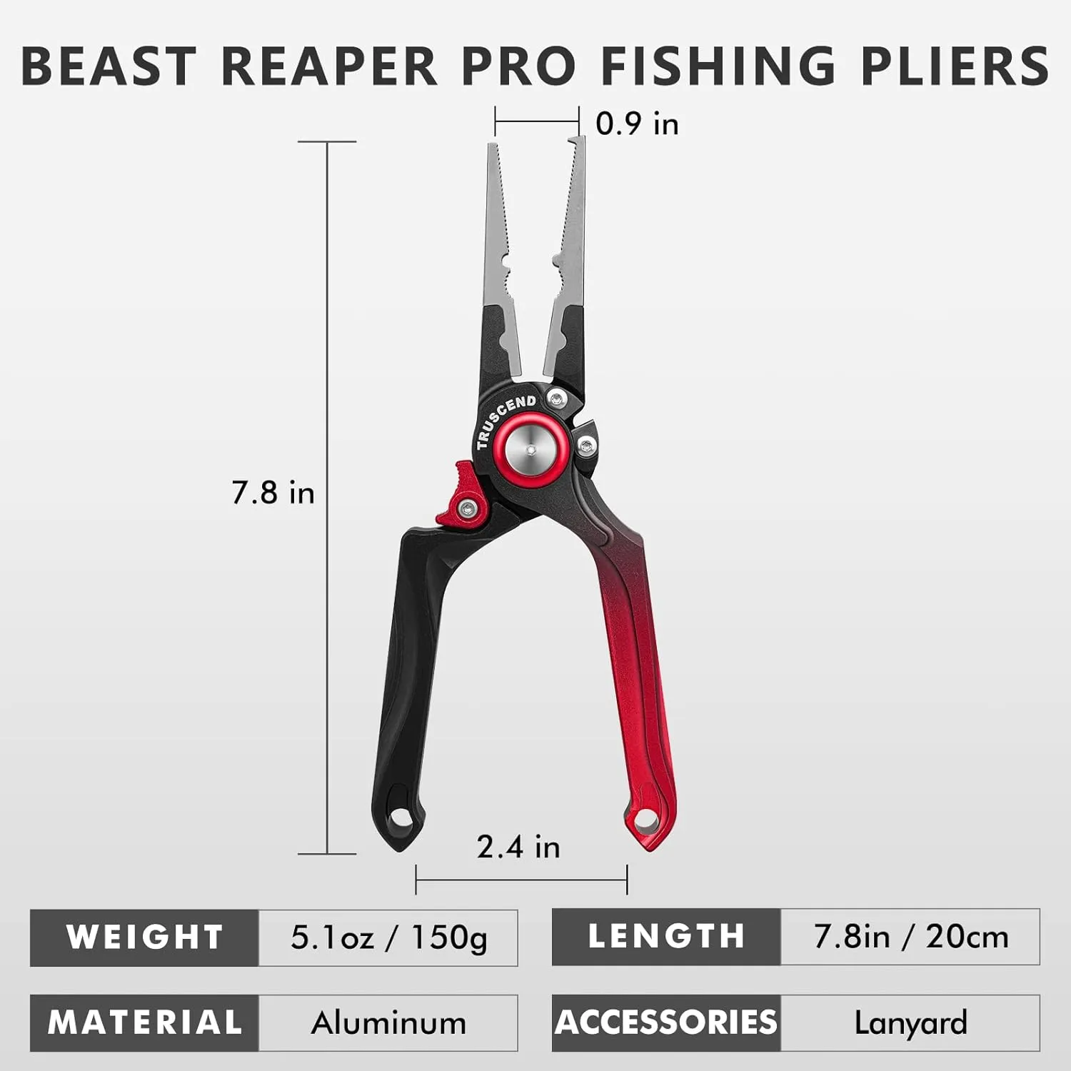 TRUSCEND Lockable Handy Fishing Pliers with Innovative Ergonomical Handle, Corrosion Saltwater Resistant Teflon Coated Fishing Tool, Multi-Function Fishing Gear with Mo-V Cutter, Fishing Gifts for Men