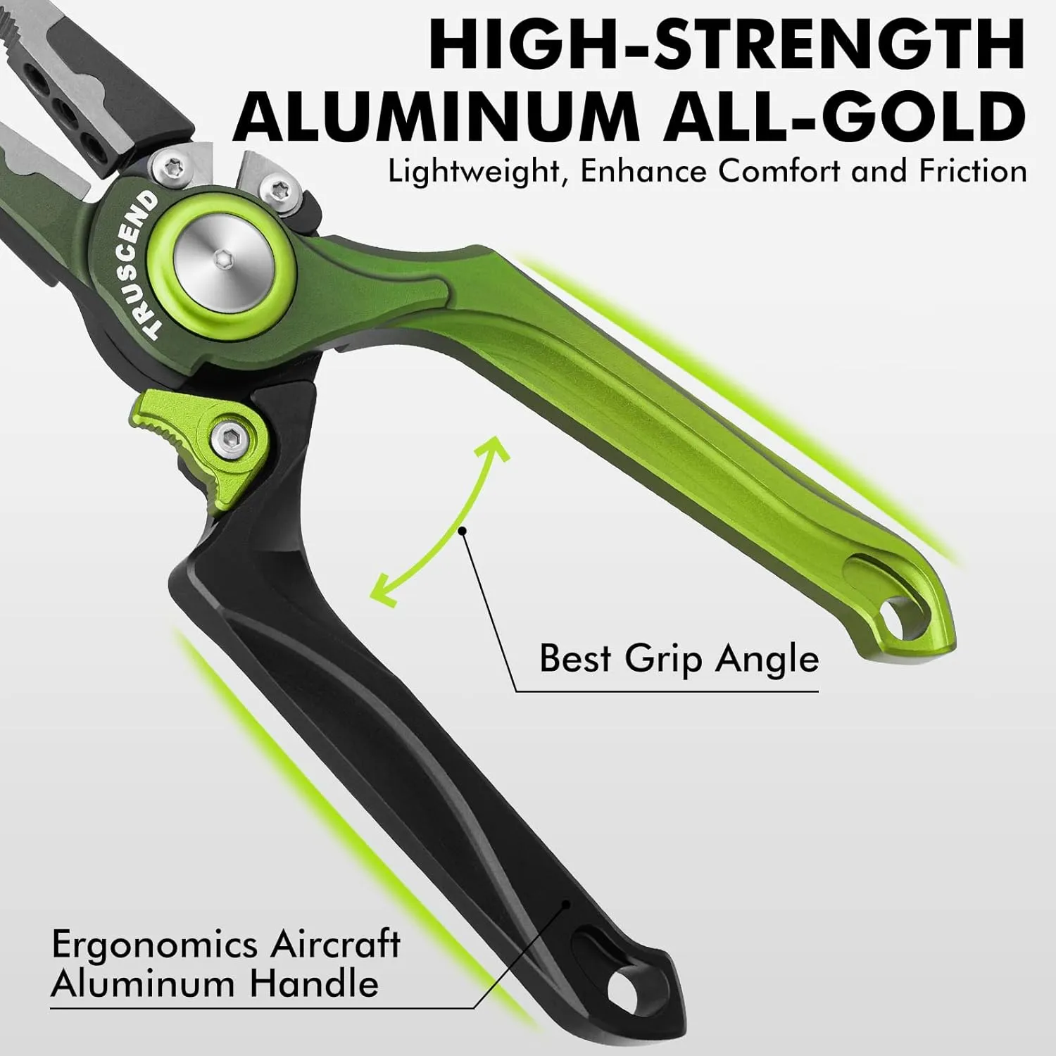 TRUSCEND Lockable Handy Fishing Pliers with Innovative Ergonomical Handle, Corrosion Saltwater Resistant Teflon Coated Fishing Tool, Multi-Function Fishing Gear with Mo-V Cutter, Fishing Gifts for Men