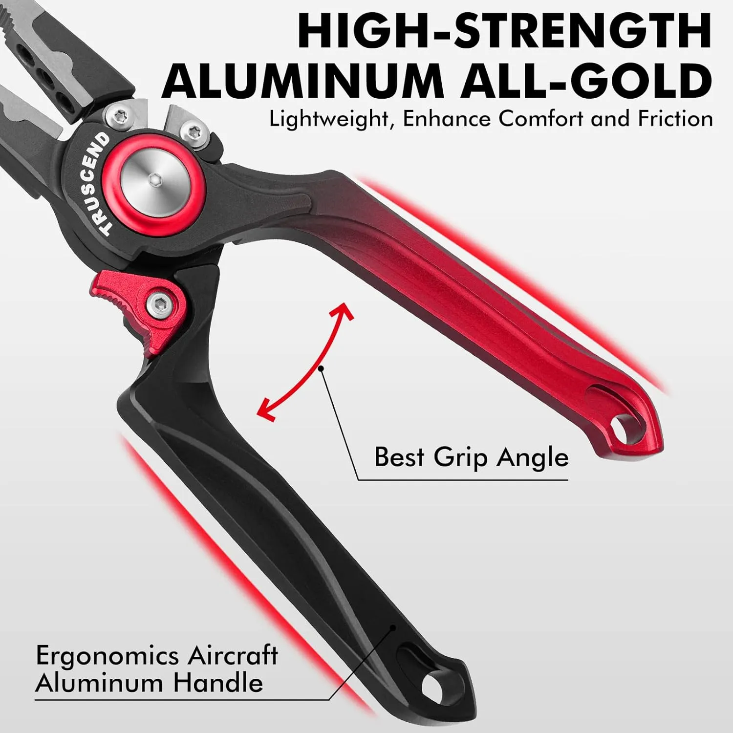 TRUSCEND Lockable Handy Fishing Pliers with Innovative Ergonomical Handle, Corrosion Saltwater Resistant Teflon Coated Fishing Tool, Multi-Function Fishing Gear with Mo-V Cutter, Fishing Gifts for Men