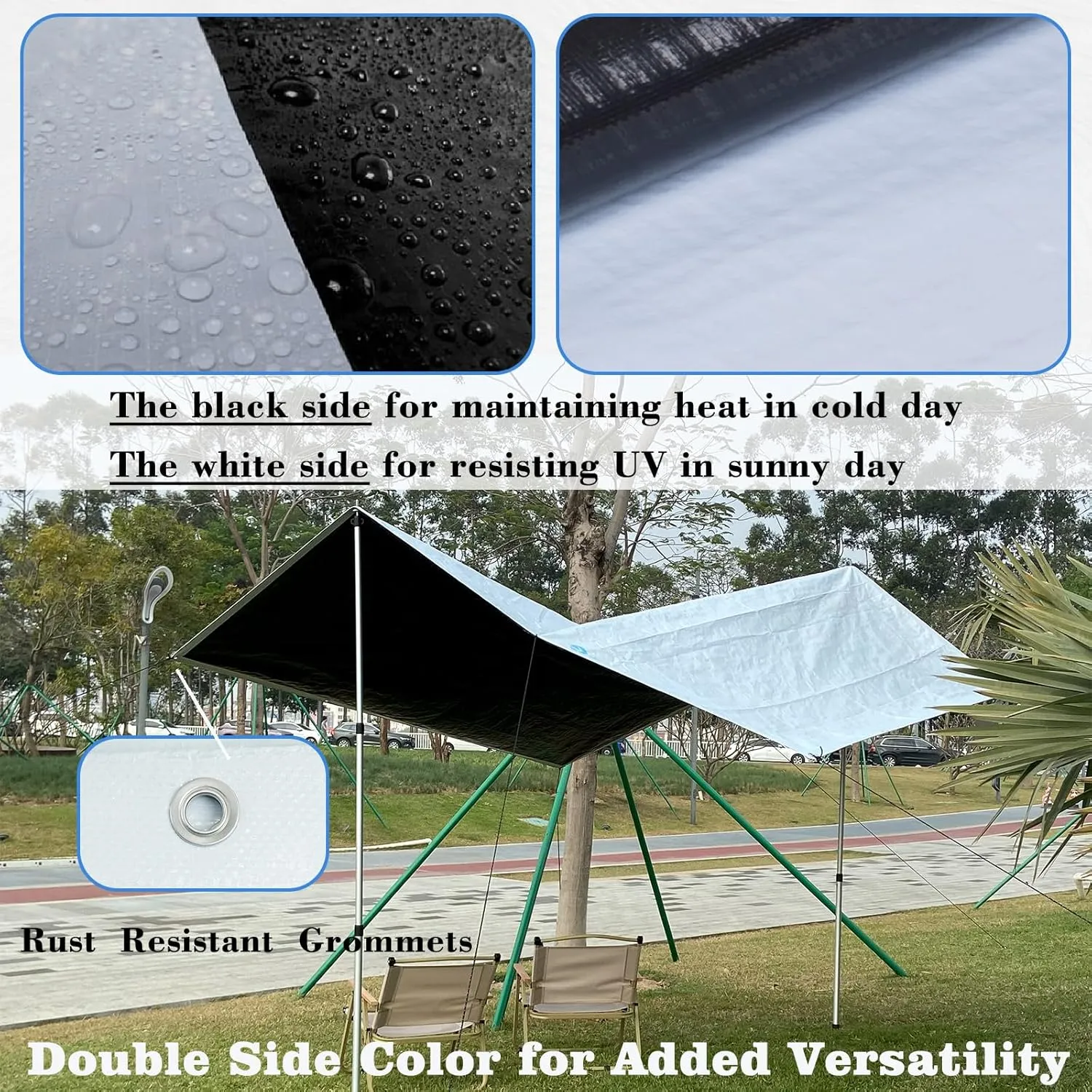 UCINNOVATE 10' x 10' Heavy Duty Waterproof White/Black Reversible Tarp, Durable 14 Mil Tarp Cover with Grommets, UV Resistant Reinforced Ground Sheet Cover for Garden Patio Lawn Greenhouse or Boat