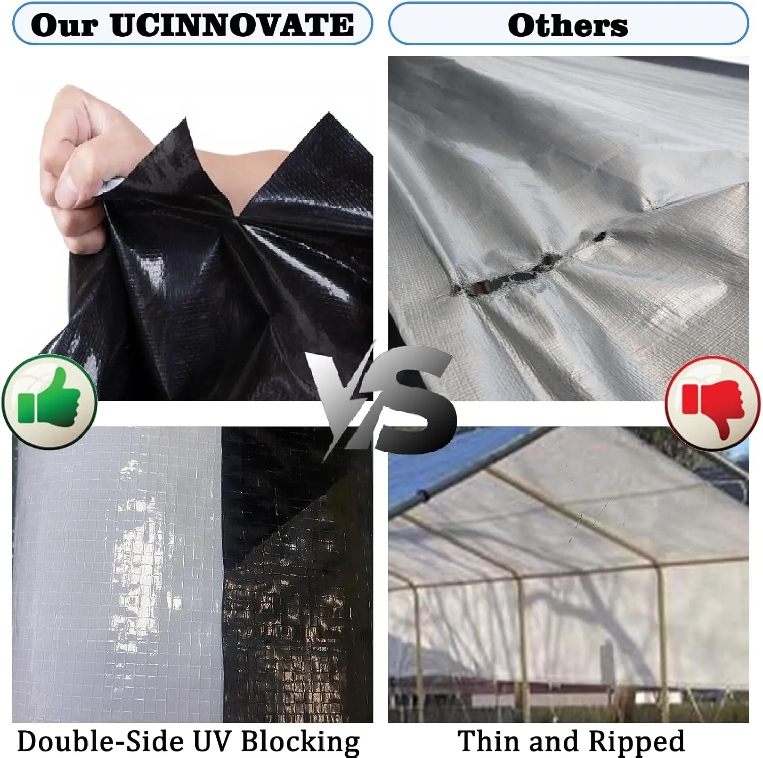 UCINNOVATE 10' x 10' Heavy Duty Waterproof White/Black Reversible Tarp, Durable 14 Mil Tarp Cover with Grommets, UV Resistant Reinforced Ground Sheet Cover for Garden Patio Lawn Greenhouse or Boat