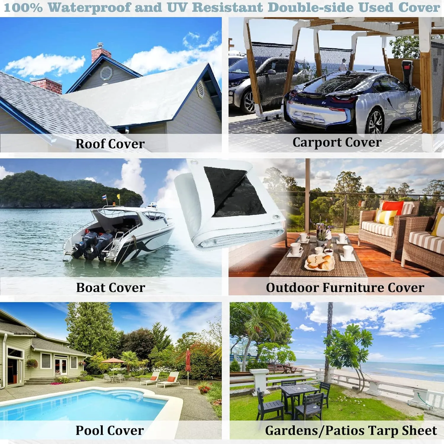 UCINNOVATE 10' x 20' Tarps 14 Mil Heavy Duty Waterproof White/Black Poly Tarp Cover, Thick Weatherproof UV Resistant Tarpaulin with Grommets, Tear Proof Large Protection Tarp for Camping Gazebo Roof