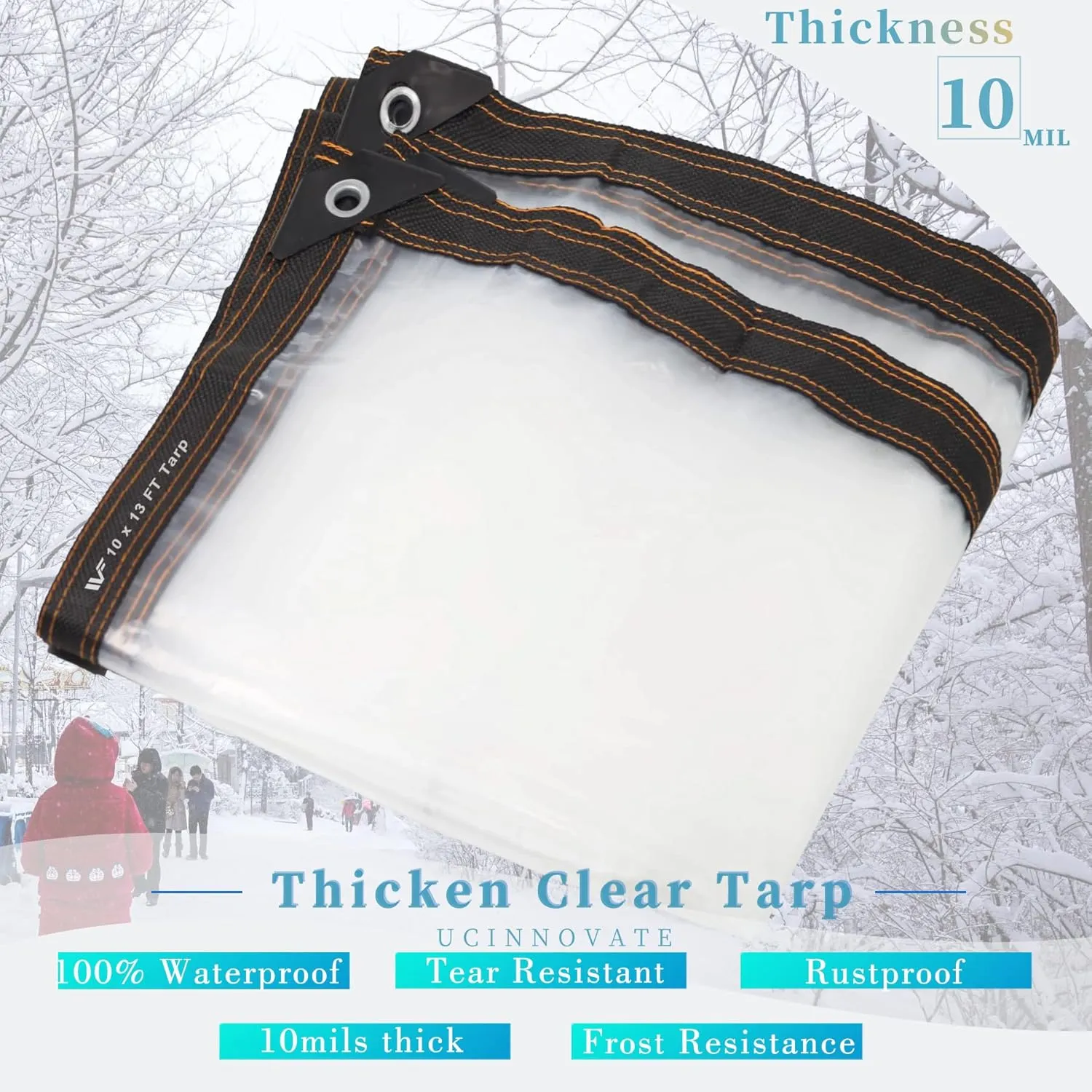 UCINNOVATE 10FT x 13FT Clear Tarps with Grommets, Thicken 10 Mil Clear Tarp Cover, Waterproof Transparent Plastic Tarp for Greenhouse Patio Plant Cover or Pet Hutch Roof Pet