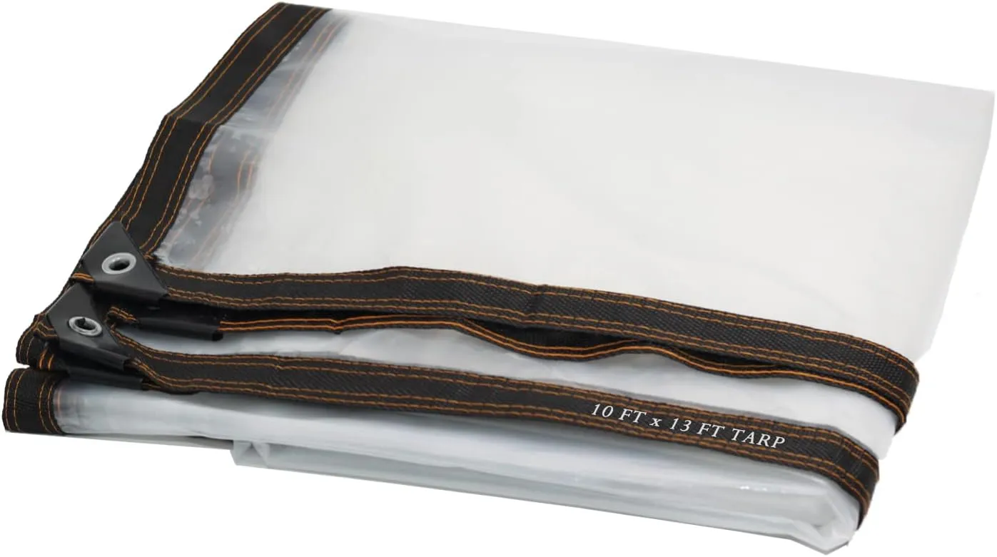UCINNOVATE 10FT x 13FT Clear Tarps with Grommets, Thicken 10 Mil Clear Tarp Cover, Waterproof Transparent Plastic Tarp for Greenhouse Patio Plant Cover or Pet Hutch Roof Pet