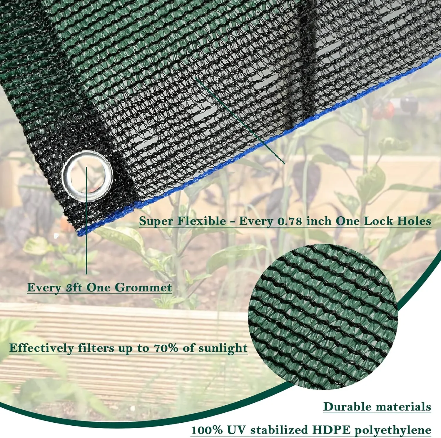UCINNOVATE 6.5X10 ft Green Shade Cloth, 70% Sunscreen Fabric UV Resistant Mesh Shade Tarp for Heat Protection, Sunblock Plant Shade with Grommets, Sun Shade Net for Patio Greenhouse Fence Pergola