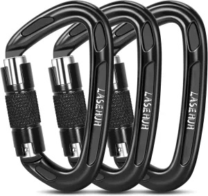 UIAA Certified 25KN Auto Locking Climbing Carabiner Clips, D Shaped, Twist Lock, and Heavy Duty Carabiners for Rock Climbing, Rappelling,3.93 Inch, Large Size.