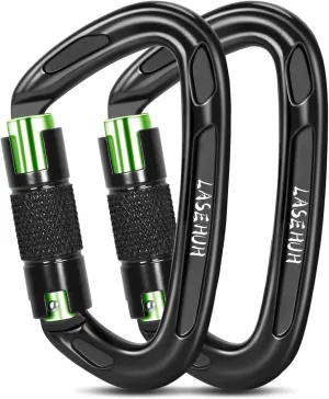 UIAA Certified 25KN Auto Locking Climbing Carabiner Clips, D Shaped, Twist Lock, and Heavy Duty Carabiners for Rock Climbing, Rappelling,3.93 Inch, Large Size.