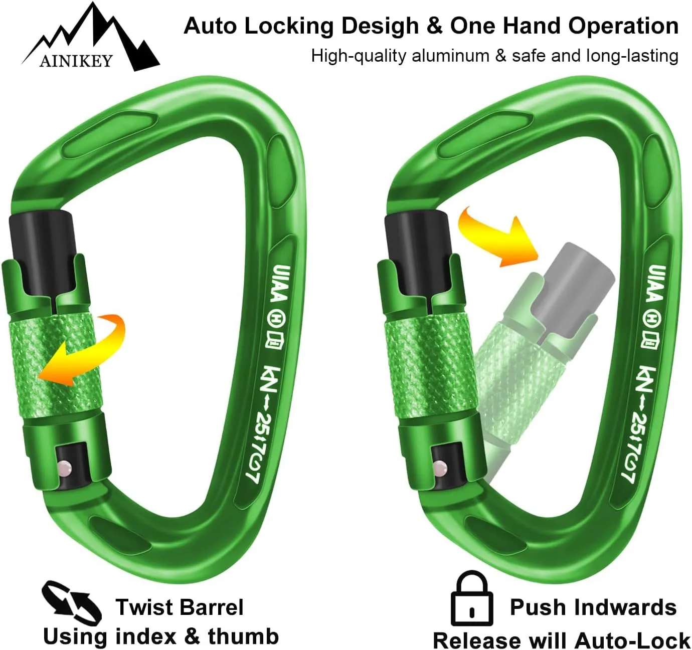 UIAA Certified Professional Heavy Duty Large Locking Carabiner Clips Climbing Carabiner 25kN Auto Locking Carabiner for Rock/Ice Climbing Rappelling Rescue Swing etc, D Shaped