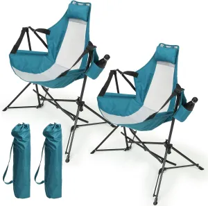 Ultimate Comfort with Folding Portable Hammock Camping Chair, Adjustable Back Design, Includes Cup Holder, Blue