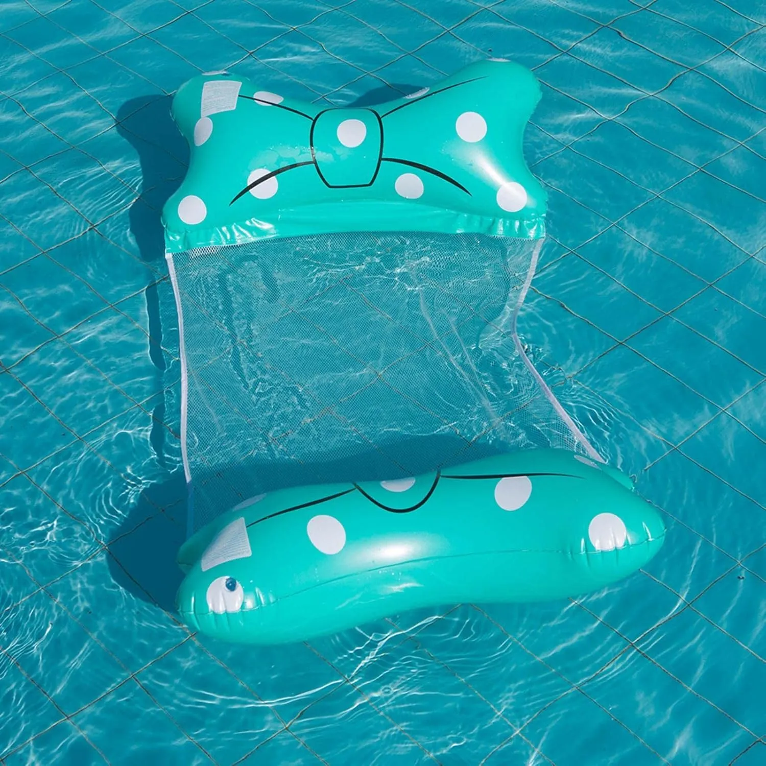 Ultimate Summer Relaxation with Folding Water Hammock - Inflatable Cute Bow Floating Chair for Pool Beach - 57x27.6 inches - Light Blue