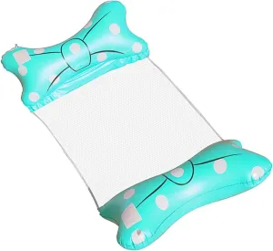 Ultimate Summer Relaxation with Folding Water Hammock - Inflatable Cute Bow Floating Chair for Pool Beach - 57x27.6 inches - Light Blue