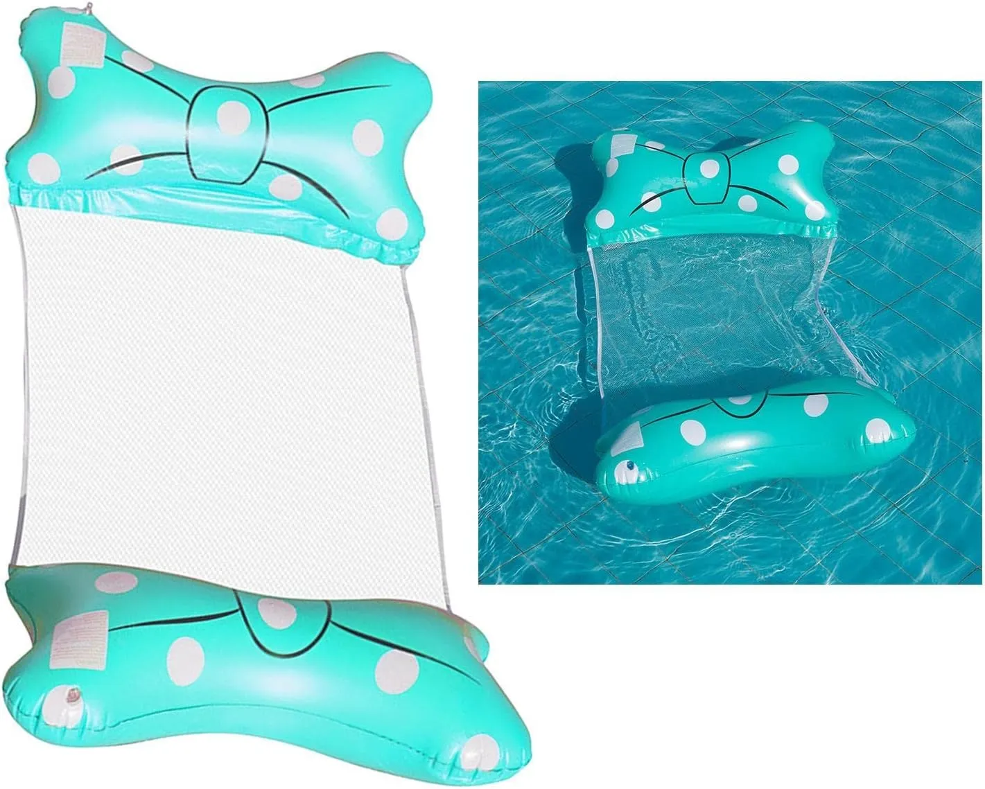 Ultimate Summer Relaxation with Folding Water Hammock - Inflatable Cute Bow Floating Chair for Pool Beach - 57x27.6 inches - Light Blue