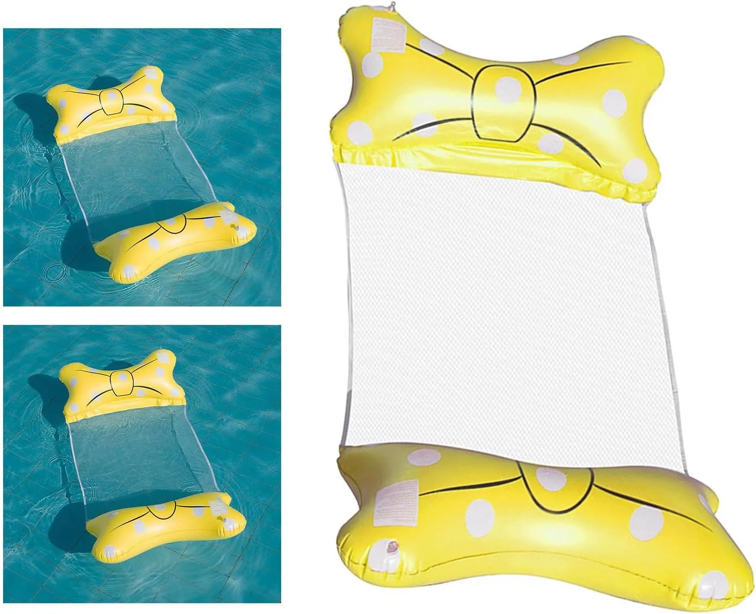 Ultimate Summer Relaxation with Folding Water Hammock - Inflatable Cute Bow Floating Chair for Pool Beach - 57x27.6 inches - Yellow