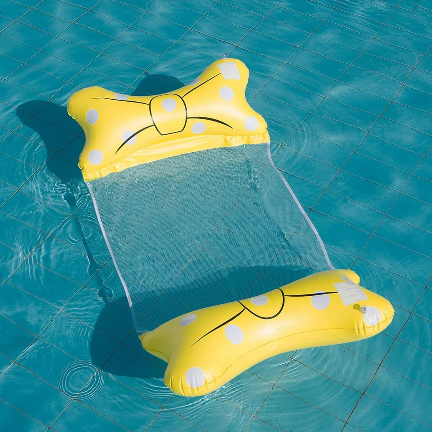 Ultimate Summer Relaxation with Folding Water Hammock - Inflatable Cute Bow Floating Chair for Pool Beach - 57x27.6 inches - Yellow