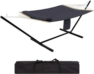 Ultra-Comfort 2-Person Hammock Set with Foldable Steel Frame – Heavy-Duty Outdoor Lounger for Garden, Camping & Patio (450lb Capacity   Quick-Stow Carry Bag),Dark Gray (Concave)