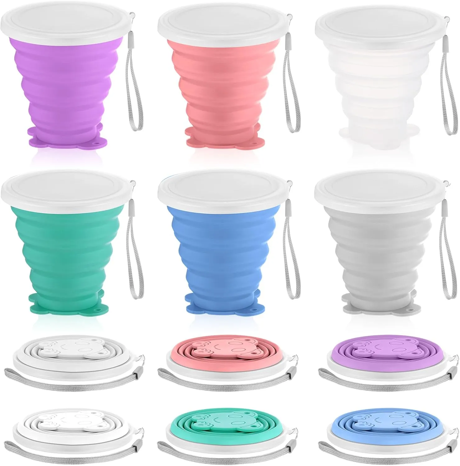 Umigy 6 Pcs Collapsible Cup Silicone Collapsible Travel Cup Expandable Folding Camping Drinking Cup with Lids Silicone Reusable Portable Cup for Travel, Camping, Hiking, Outdoor Sports (11 oz)