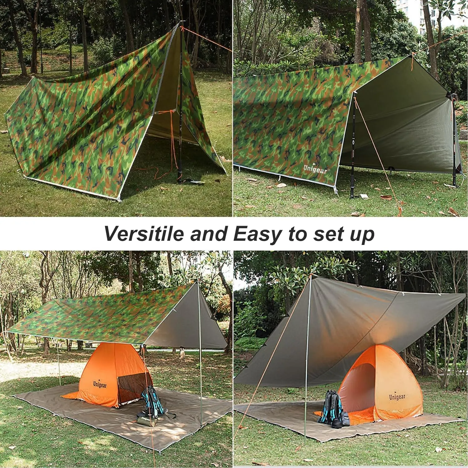Unigear Hammock Rain Fly Waterproof Tent Tarp, UV Protection and PU 3000mm Waterproof, Lightweight for Camping, Backpacking and Outdoor Adventure