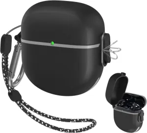 [Upgrade Secure Lock] Bose QuietComfort Earbuds II 2022 Case, YIPINJIA Full-Body Shockproof Armor Protective Cover for New Bose QuietComfort Earbuds 2, TPU Hard Shell with Lanyard and Keychain(Black)