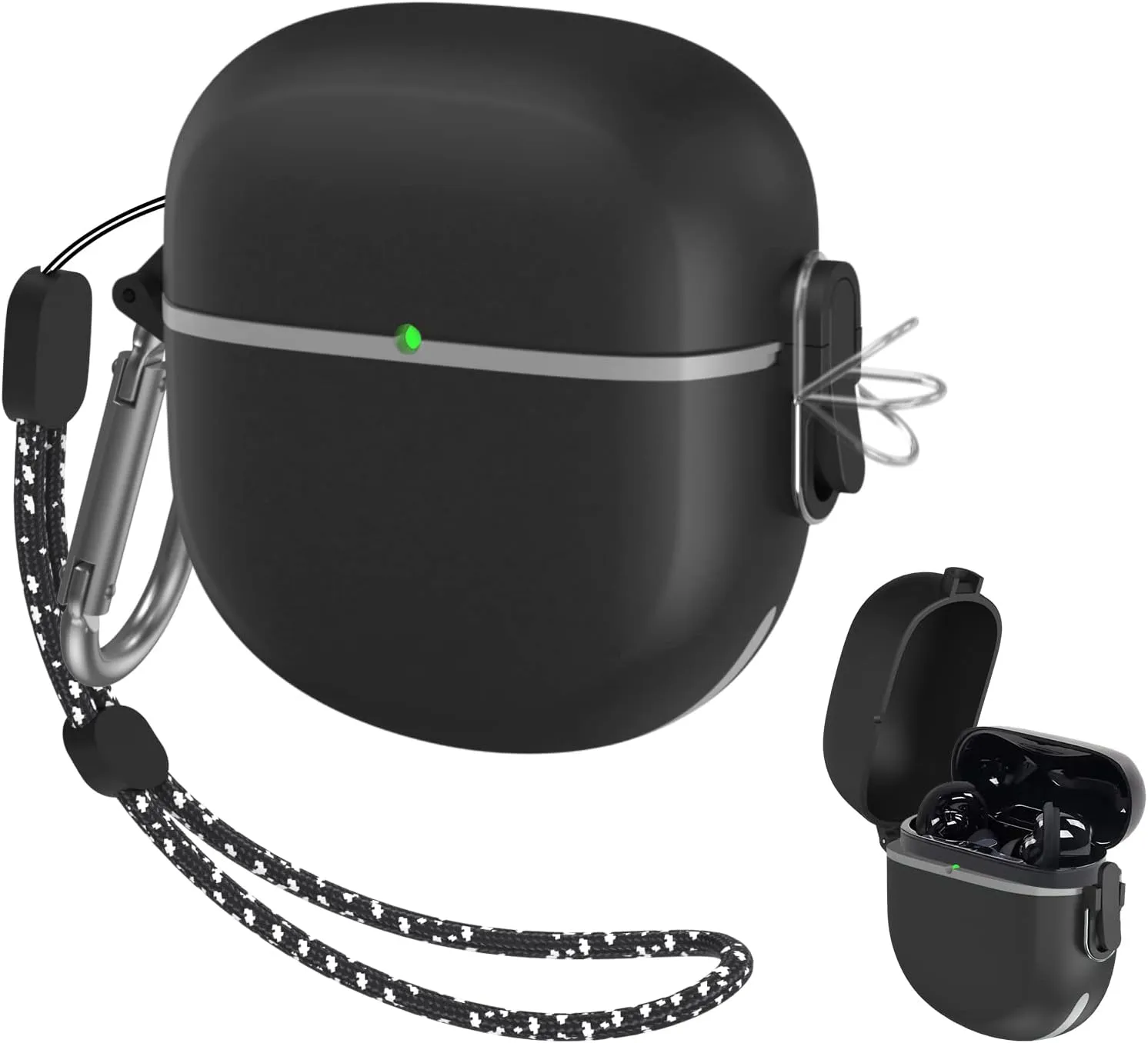 [Upgrade Secure Lock] Bose QuietComfort Earbuds II 2022 Case, YIPINJIA Full-Body Shockproof Armor Protective Cover for New Bose QuietComfort Earbuds 2, TPU Hard Shell with Lanyard and Keychain(Black)