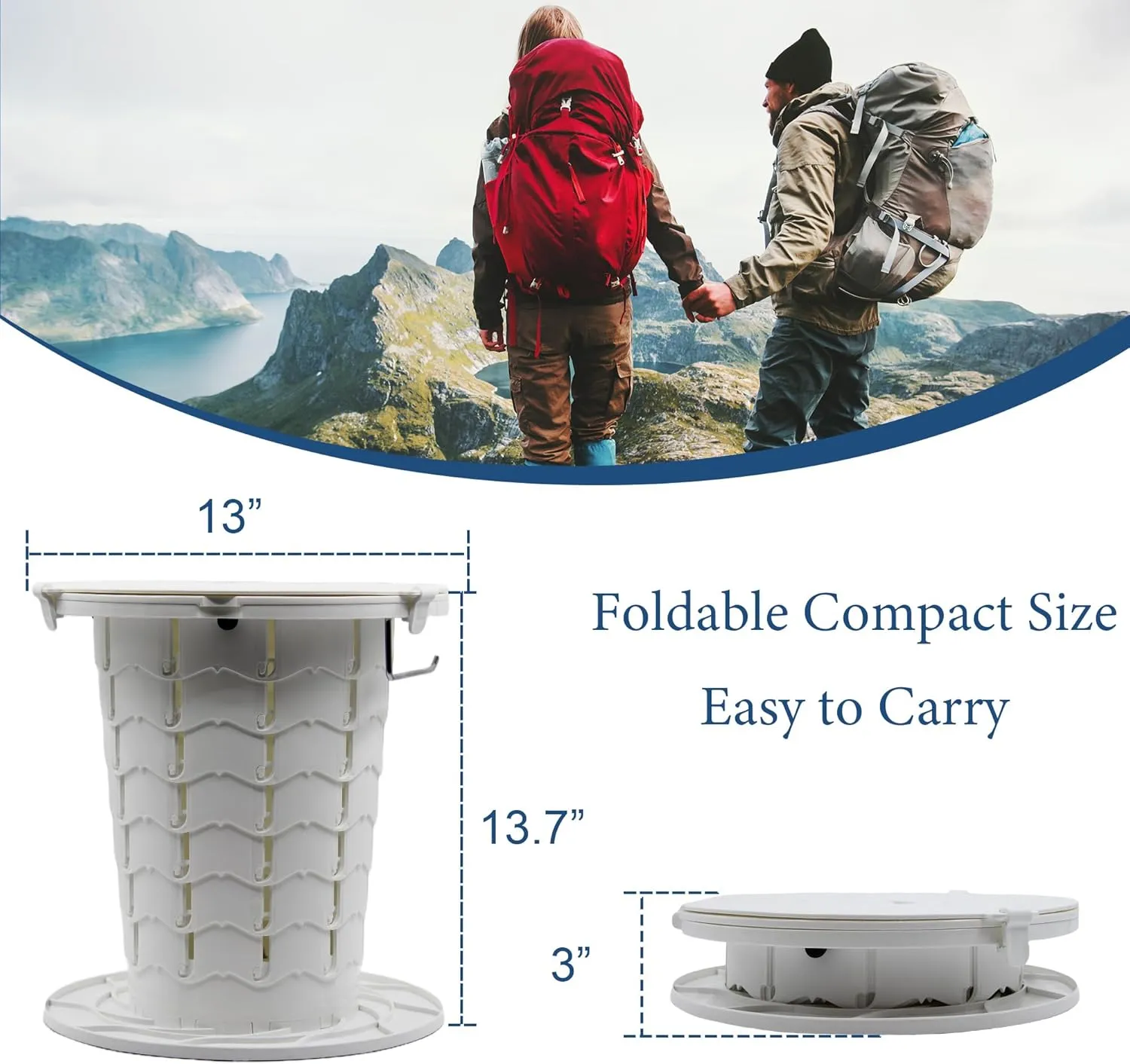 Upgraded Retractable Portable Toilet with Cushion,Adjustable Height Camp Toilet with Paper Holder,Lightweight Portable Potty for Camping,Car,Travel,Boat,Tent and Emergency Use