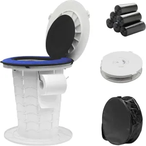 Upgraded Retractable Portable Toilet with Cushion,Adjustable Height Camp Toilet with Paper Holder,Lightweight Portable Potty for Camping,Car,Travel,Boat,Tent and Emergency Use